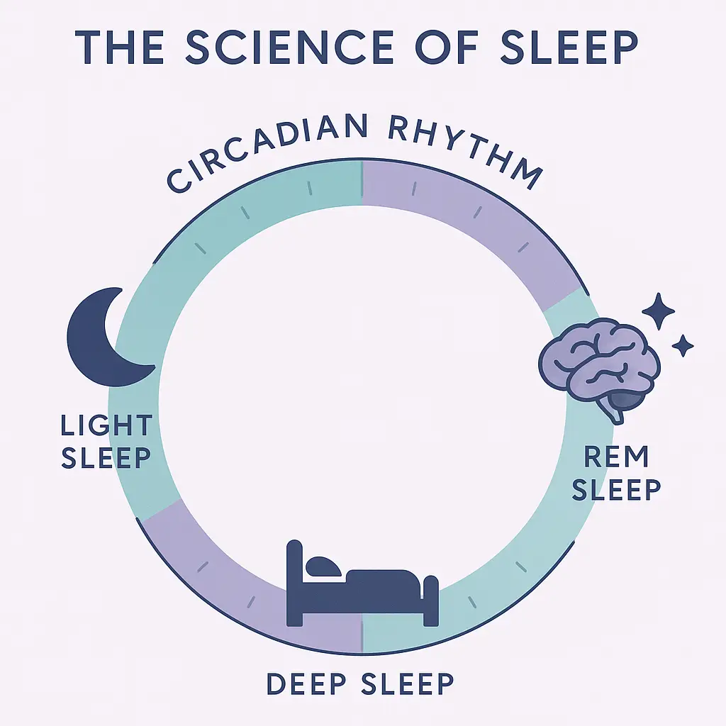 Diagram showing circadian rhythm and stages of natural sleep