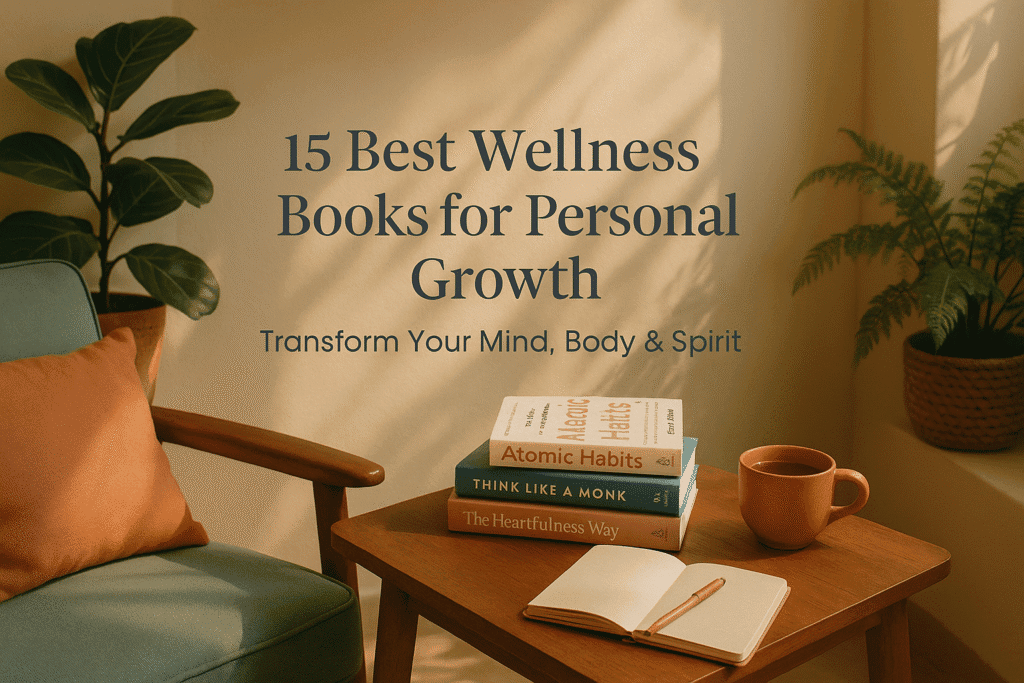 Cozy reading nook with wellness books