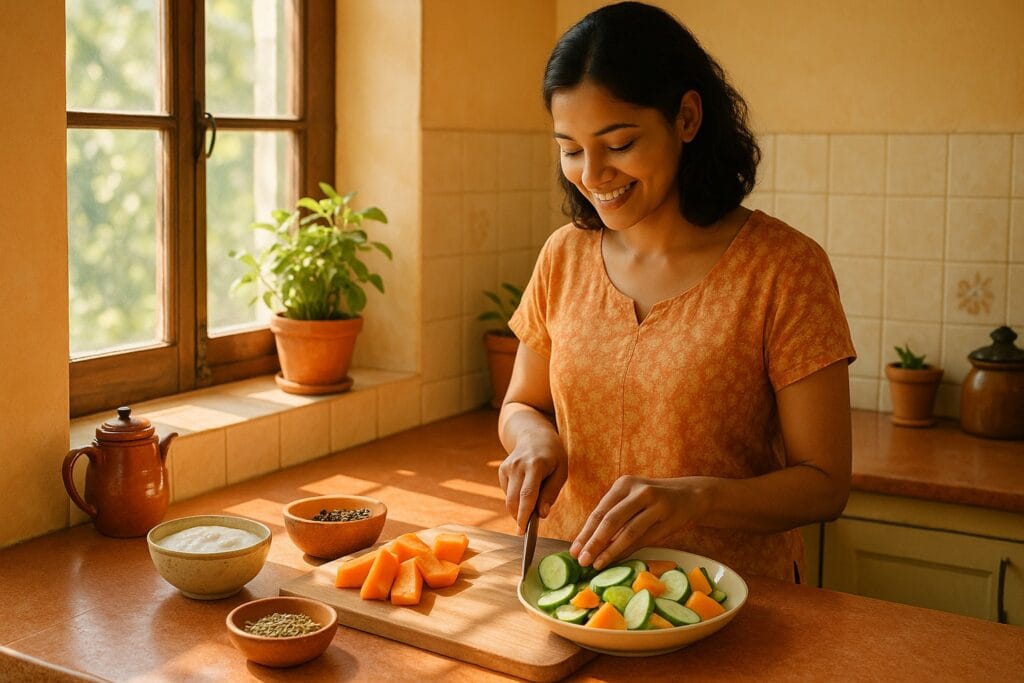 10 Best Foods for Reducing Belly Bloat Naturally 31 Preparing fresh vegetables and fruits.